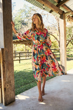 Load image into Gallery viewer, Tropic Multi Coloured Belted Cuff Sleeve Dress