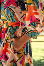 Load image into Gallery viewer, Tropic Multi Coloured Belted Cuff Sleeve Dress
