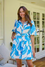 Load image into Gallery viewer, Milana Blue/ White Bell Sleeve Tie Waist Dress