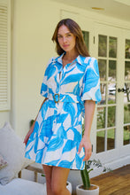 Load image into Gallery viewer, Milana Blue/ White Bell Sleeve Tie Waist Dress
