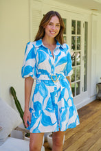 Load image into Gallery viewer, Milana Blue/ White Bell Sleeve Tie Waist Dress