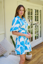 Load image into Gallery viewer, Milana Blue/ White Bell Sleeve Tie Waist Dress