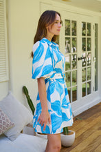 Load image into Gallery viewer, Milana Blue/ White Bell Sleeve Tie Waist Dress