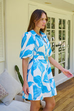 Load image into Gallery viewer, Milana Blue/ White Bell Sleeve Tie Waist Dress