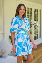 Load image into Gallery viewer, Milana Blue/ White Bell Sleeve Tie Waist Dress