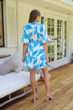 Load image into Gallery viewer, Milana Blue/ White Bell Sleeve Tie Waist Dress