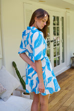 Load image into Gallery viewer, Milana Blue/ White Bell Sleeve Tie Waist Dress