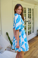Load image into Gallery viewer, Milana Blue/ White Bell Sleeve Tie Waist Dress