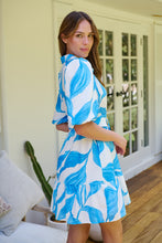 Load image into Gallery viewer, Milana Blue/ White Bell Sleeve Tie Waist Dress