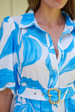 Load image into Gallery viewer, Milana Blue/ White Bell Sleeve Tie Waist Dress