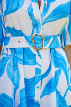Load image into Gallery viewer, Milana Blue/ White Bell Sleeve Tie Waist Dress