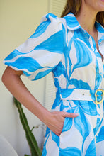 Load image into Gallery viewer, Milana Blue/ White Bell Sleeve Tie Waist Dress