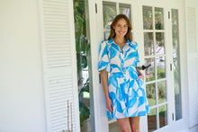 Load image into Gallery viewer, Milana Blue/ White Bell Sleeve Tie Waist Dress