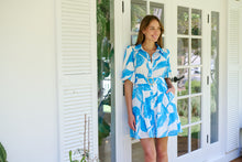 Load image into Gallery viewer, Milana Blue/ White Bell Sleeve Tie Waist Dress