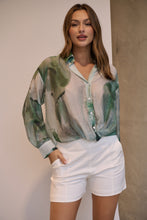 Load image into Gallery viewer, Telena Crossover Green/White Print Collared Shirt