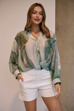 Load image into Gallery viewer, Telena Crossover Green/White Print Collared Shirt