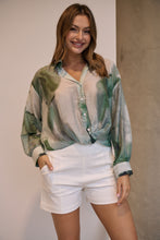 Load image into Gallery viewer, Telena Crossover Green/White Print Collared Shirt