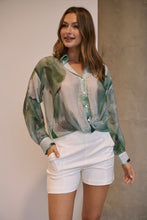 Load image into Gallery viewer, Telena Crossover Green/White Print Collared Shirt