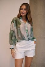 Load image into Gallery viewer, Telena Crossover Green/White Print Collared Shirt