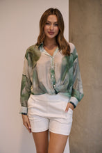 Load image into Gallery viewer, Telena Crossover Green/White Print Collared Shirt