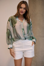 Load image into Gallery viewer, Telena Crossover Green/White Print Collared Shirt