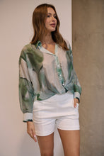 Load image into Gallery viewer, Telena Crossover Green/White Print Collared Shirt