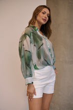 Load image into Gallery viewer, Telena Crossover Green/White Print Collared Shirt