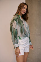 Load image into Gallery viewer, Telena Crossover Green/White Print Collared Shirt