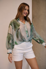 Load image into Gallery viewer, Telena Crossover Green/White Print Collared Shirt
