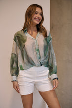 Load image into Gallery viewer, Telena Crossover Green/White Print Collared Shirt