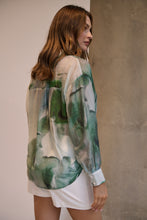 Load image into Gallery viewer, Telena Crossover Green/White Print Collared Shirt