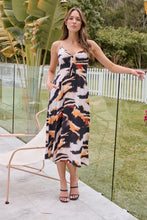 Load image into Gallery viewer, Isha Black/Orange Print Singlet Tie Front Dress