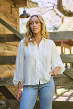 Load image into Gallery viewer, Demi Check Print Baloon Sleeve White Button Shirt