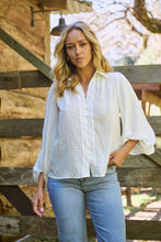 Load image into Gallery viewer, Demi Check Print Baloon Sleeve White Button Shirt