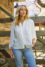 Load image into Gallery viewer, Demi Check Print Baloon Sleeve White Button Shirt