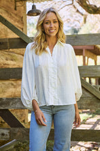 Load image into Gallery viewer, Demi Check Print Baloon Sleeve White Button Shirt