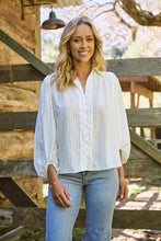 Load image into Gallery viewer, Demi Check Print Baloon Sleeve White Button Shirt