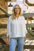 Load image into Gallery viewer, Demi Check Print Baloon Sleeve White Button Shirt