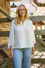 Load image into Gallery viewer, Demi Check Print Baloon Sleeve White Button Shirt