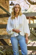 Load image into Gallery viewer, Demi Check Print Baloon Sleeve White Button Shirt