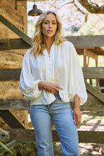 Load image into Gallery viewer, Demi Check Print Baloon Sleeve White Button Shirt