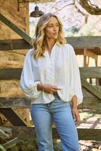Load image into Gallery viewer, Demi Check Print Baloon Sleeve White Button Shirt