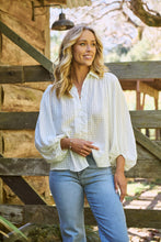 Load image into Gallery viewer, Demi Check Print Baloon Sleeve White Button Shirt