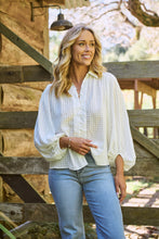 Load image into Gallery viewer, Demi Check Print Baloon Sleeve White Button Shirt