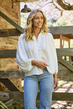 Load image into Gallery viewer, Demi Check Print Baloon Sleeve White Button Shirt