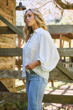 Load image into Gallery viewer, Demi Check Print Baloon Sleeve White Button Shirt
