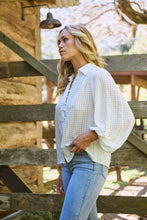 Load image into Gallery viewer, Demi Check Print Baloon Sleeve White Button Shirt