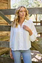 Load image into Gallery viewer, Demi Check Print Baloon Sleeve White Button Shirt