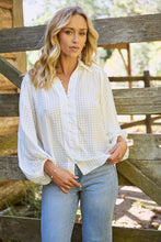 Load image into Gallery viewer, Demi Check Print Baloon Sleeve White Button Shirt