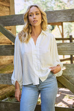 Load image into Gallery viewer, Demi Check Print Baloon Sleeve White Button Shirt